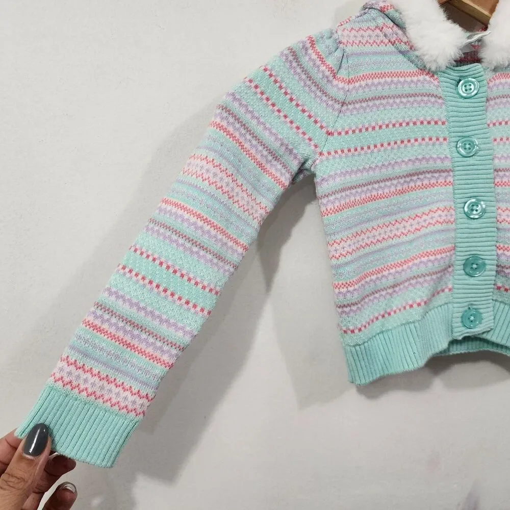 Gymboree Girls Fair Isle Hoodie Cardigan Sweater Iced Mint Baby Girls 2T Toddler